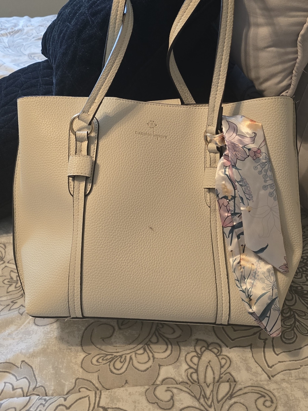 Nanette Lepore Cream Tote Bag with Floral Scarf